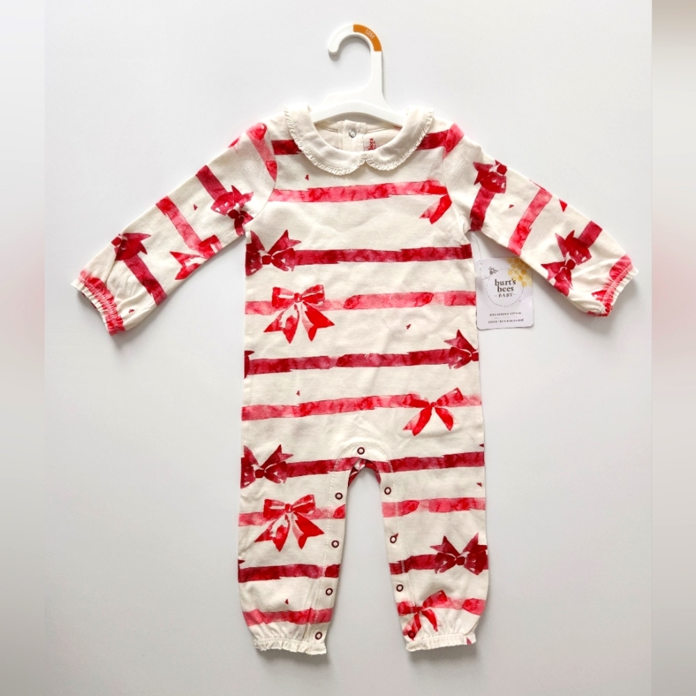 NWT Burt’s Bees Baby Girls’ Wrapped Up Jumpsuit bows‎ size 12 months